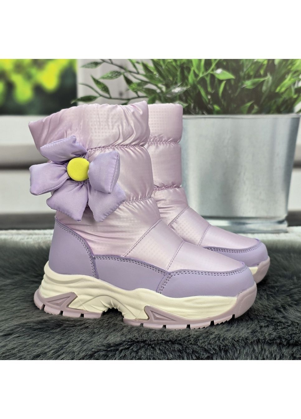 Зимние сапоги дутики для девочки сиреневые зимние на овчине BBT