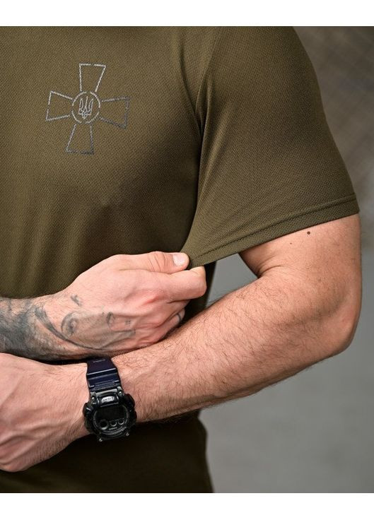 Тактична чоловіча футболка Тризуб олива No Brand (354792692)