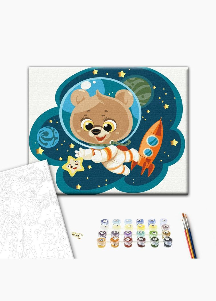 Картина за номерами Космічний ведмедик Картини у цифрах дитячі Ведмідь космонавт Набір для розпису 30х40 Тварини KBS0092 Brushme (308988875)