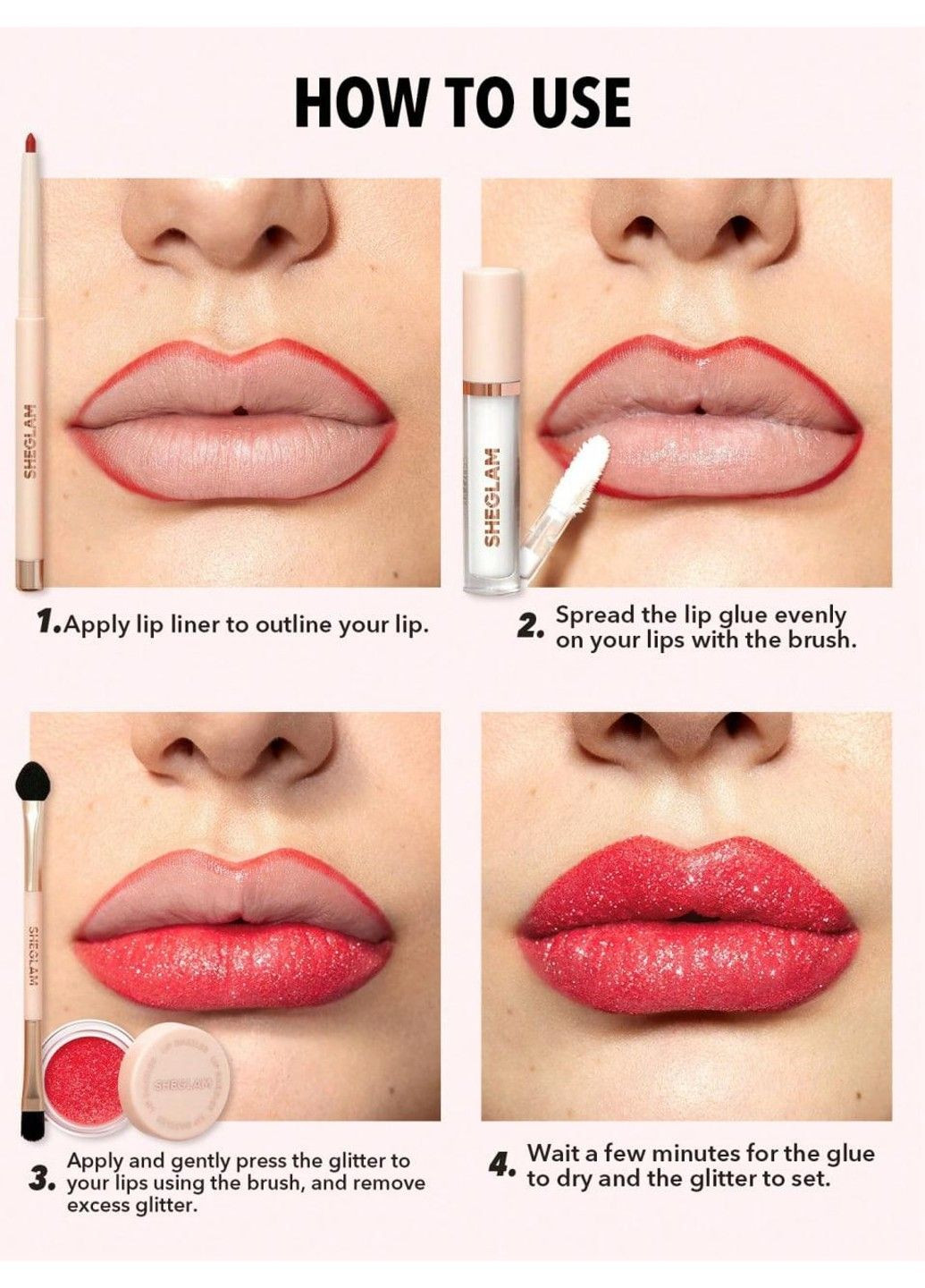 Набір для губ (олівець+блиск+глітер) Lip Dazzler Glitter Kit Red Carpet Sheglam (317318545)