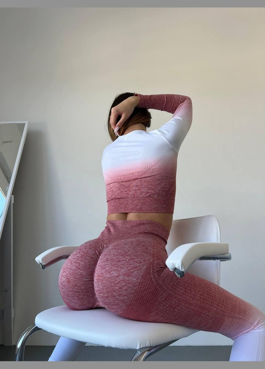 Спортивний костюм (рашгард та легінси) з ефектом пуш-ап і градієнтом, червоний з білим, розмір S Trends (330756824)