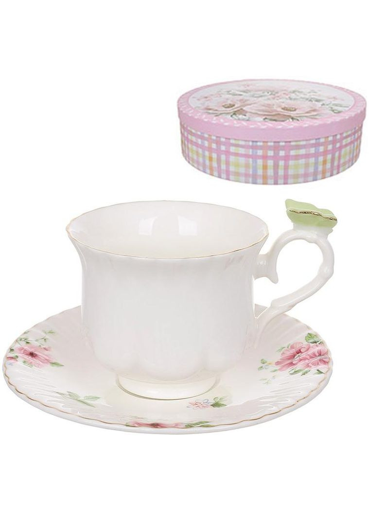 Чайний набір Метелик Флорал фарфоровий на 6 персон з чашками та блюдцями для чаювання сервіз BonaDi (368989602)
