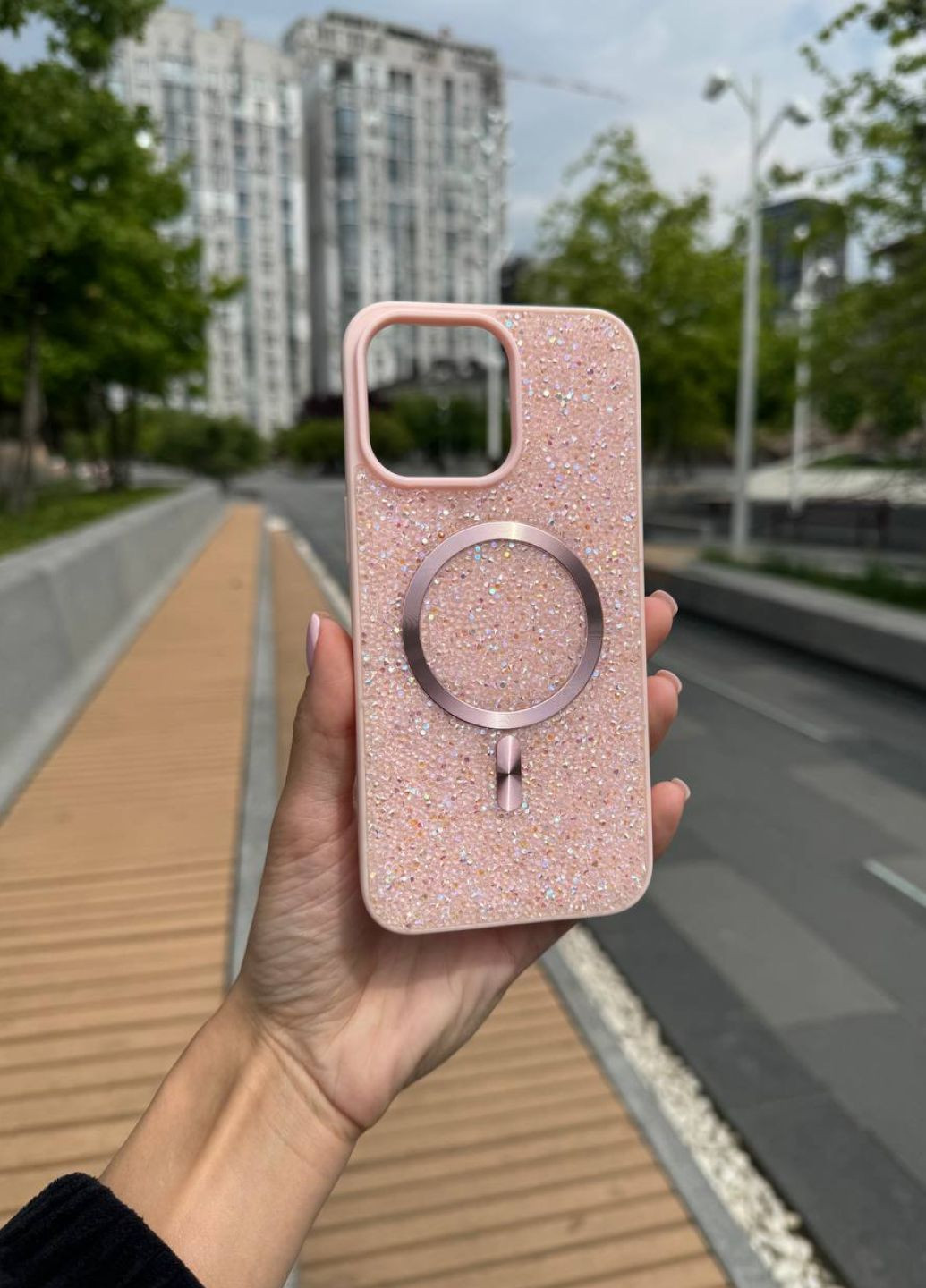 Чехол силиконовый для iPhone 16 Pro Max Swarovski Pink Magsafe / чехол айфон 16 про макс розовый магсейф No Brand (341318257)