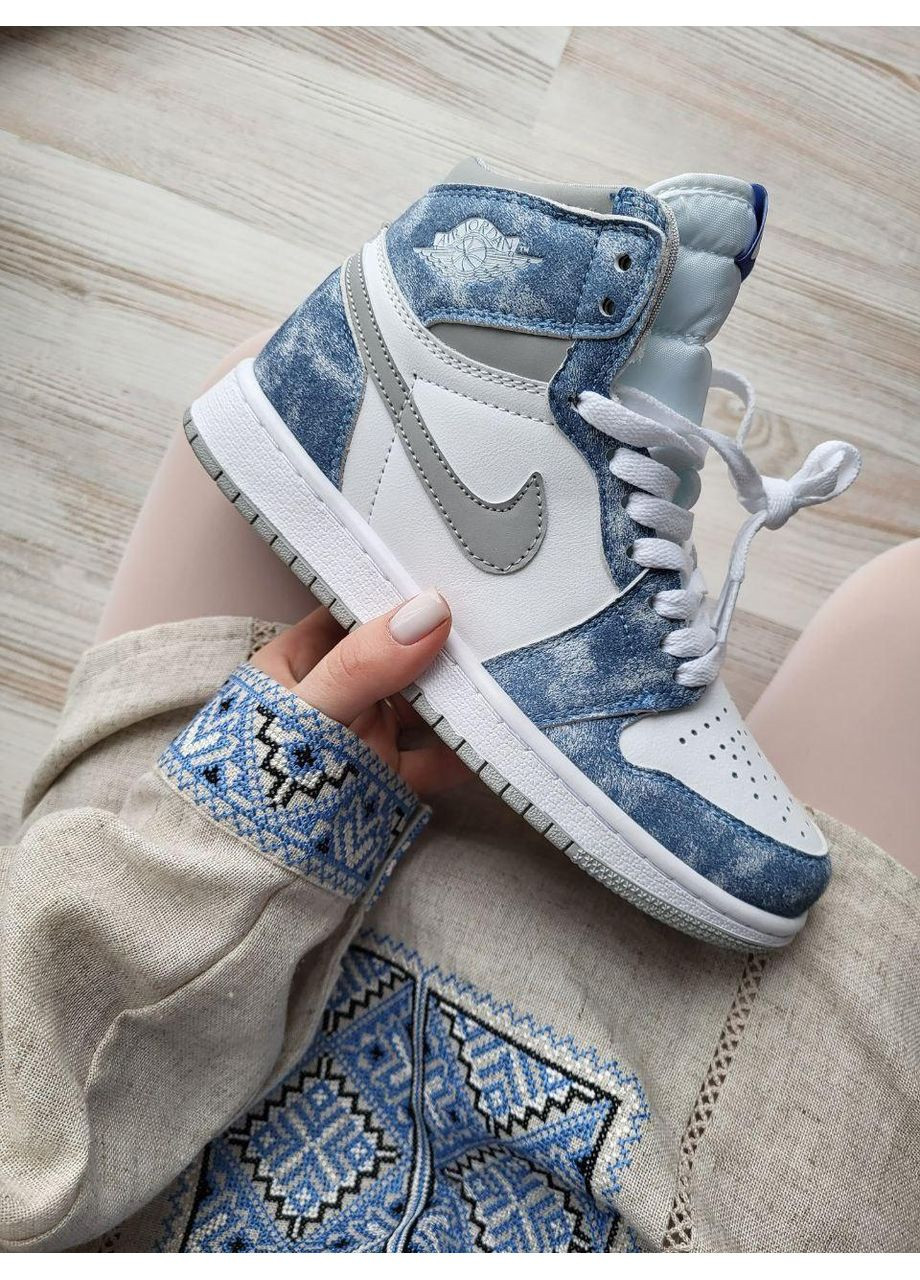 КРОССОВКИ ЖЕНСКИЕ NIKE AIR JORDAN 1 HIGH BLUE НАЙК АИР ДЖОРДАН No Brand белые демисезоны (367174549)