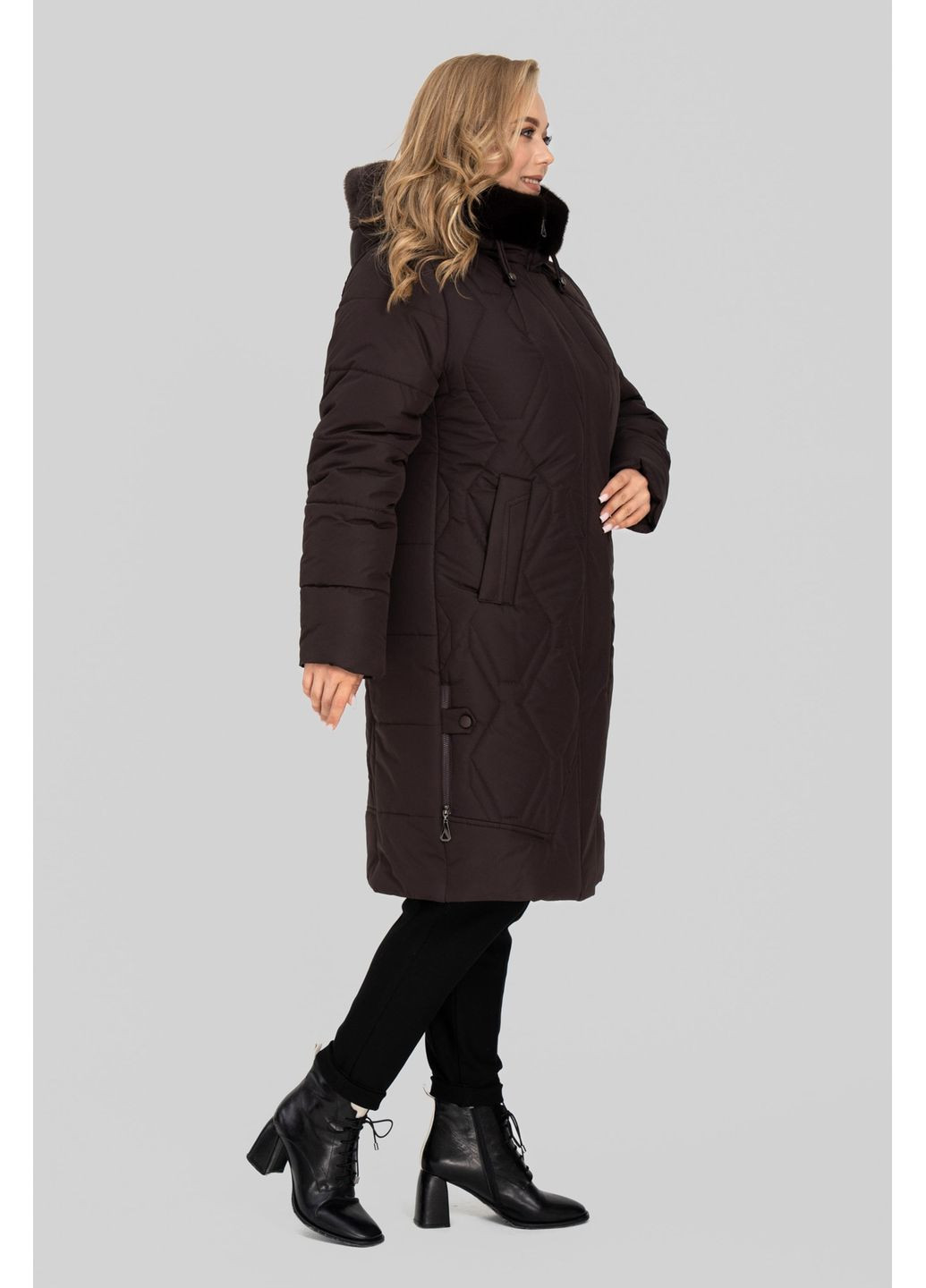 Коричневе зимнє Пальто жіноче Евеліна з капюшоном та кишенями All Posa (ap102620p) A'll Posa