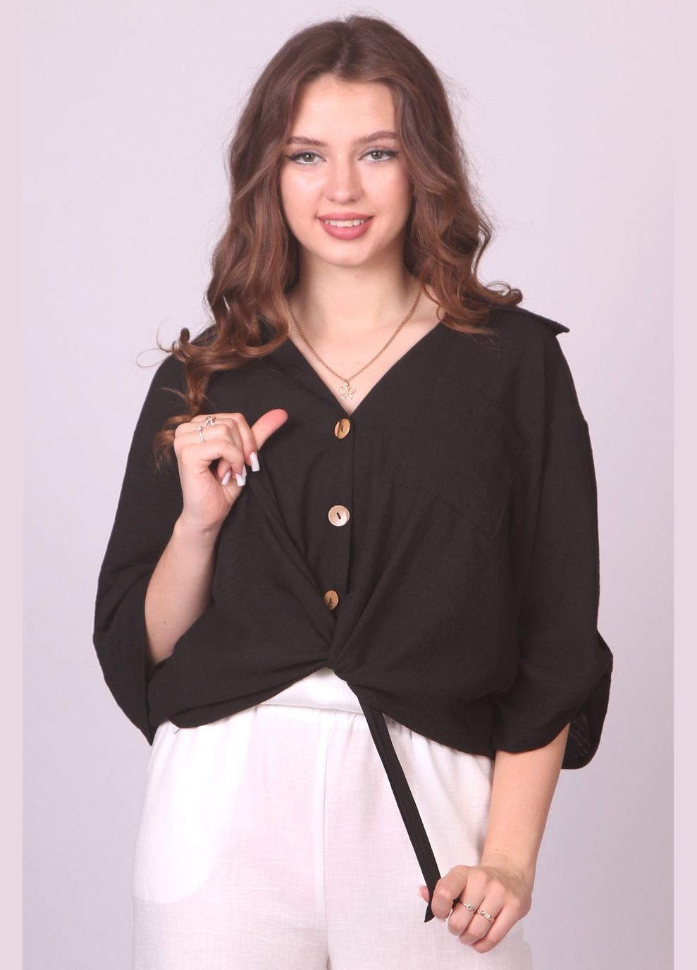 Черная кэжуал рубашка меланж Актуаль