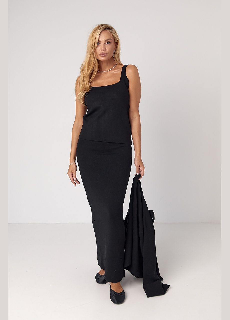 В'язаний костюм-трійка з кардиганом спідницею та топом - бежевий колір ONE SIZE (sku_5870) No Brand (327820155)