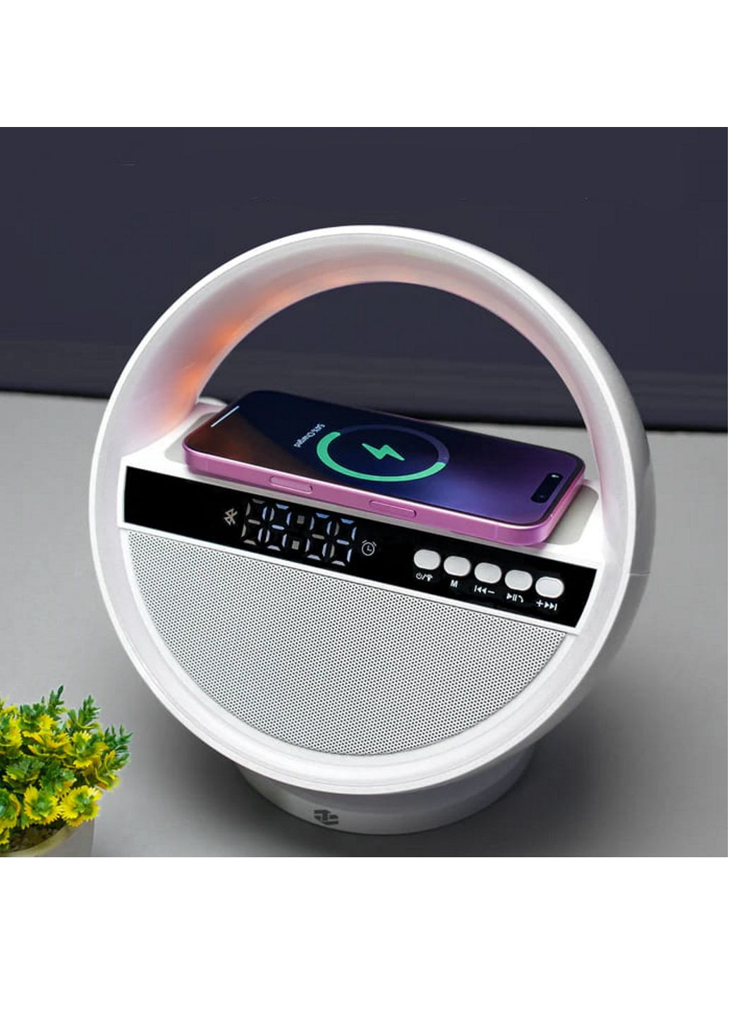 Ночник лампа колонка акустическая с часами и беспроводной зарядкой Белый More G5 (313110474)
