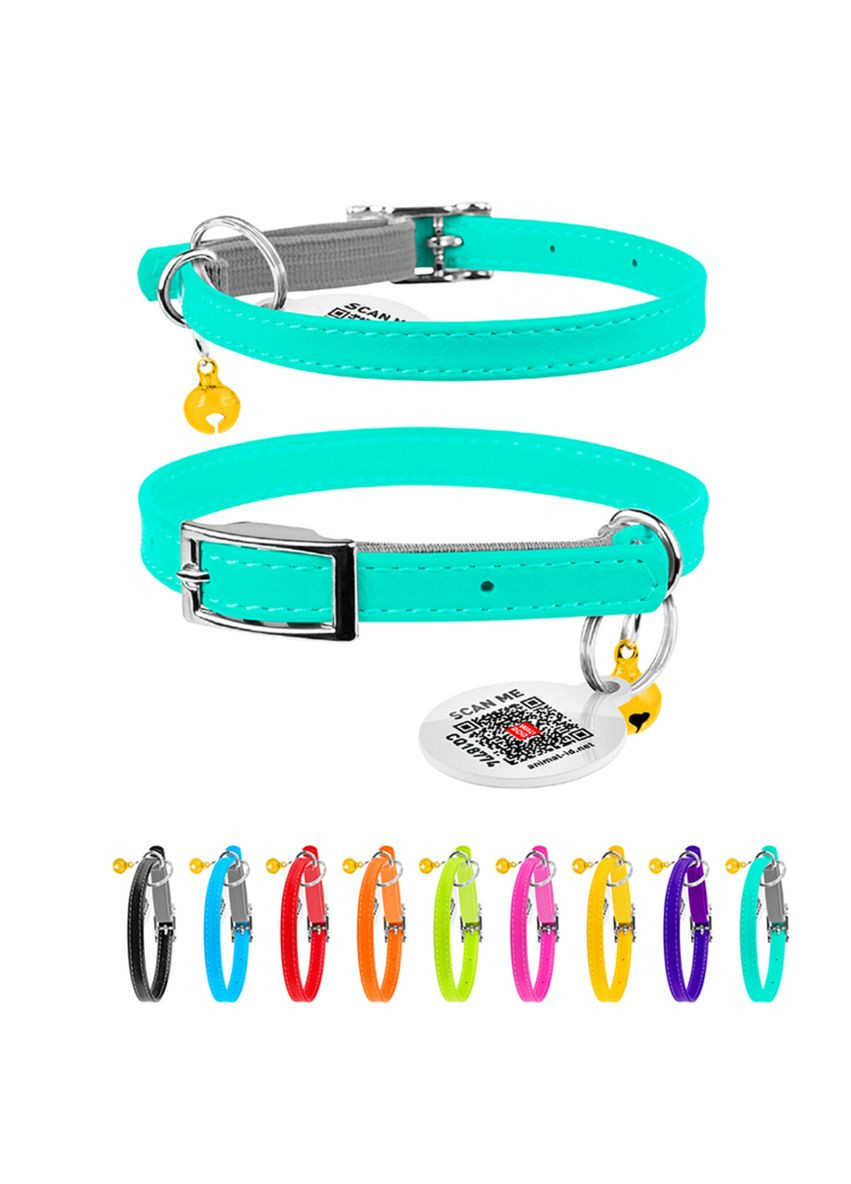 Нашийник для котів шкіряний WAUDOG Glamour з QR паспортом XXS, Ш 9 мм, Дл 22-30 см ментоловий Collar (336434614)