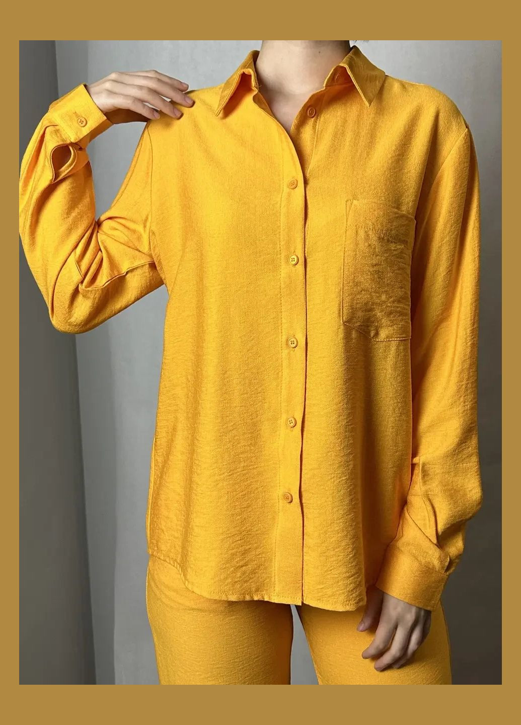 Помаранчева демісезонна сорочка жіноча базова лляна манго mkaz6452-5 Modna KAZKA
