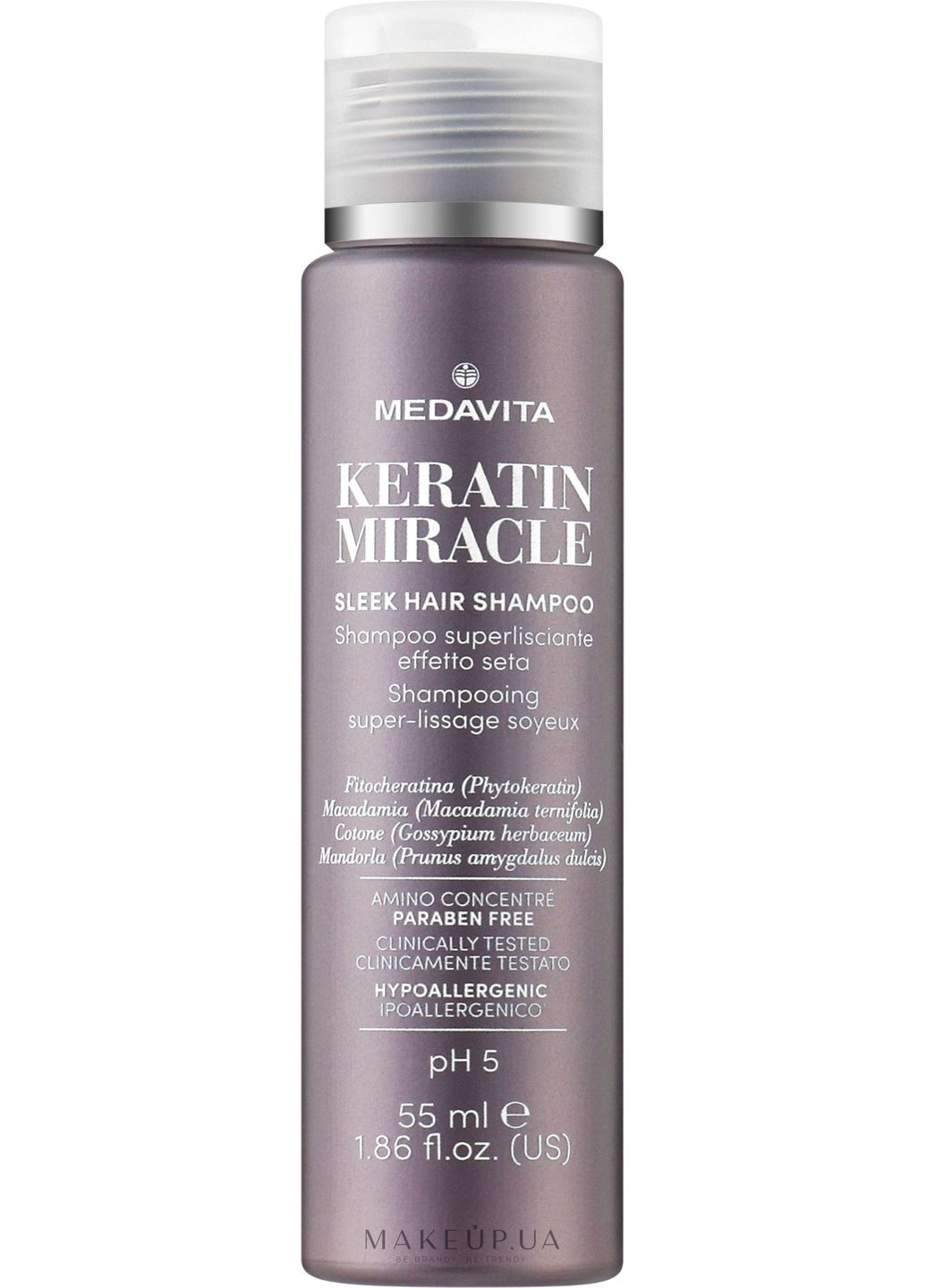 Ультрарозгладжувальний шампунь для волосся з ефектом шовку Keratin Miracle Sleek Hair Shampoo 250ml (1176492-188926) Medavita (368865909)