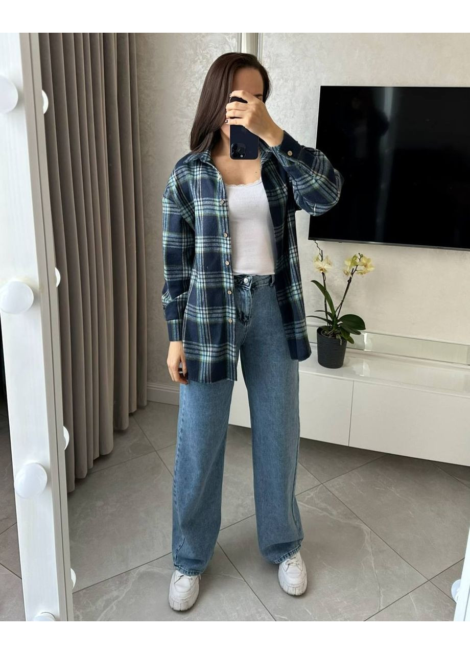 Синяя повседневный, кэжуал рубашка в клетку Style Point с длинным рукавом