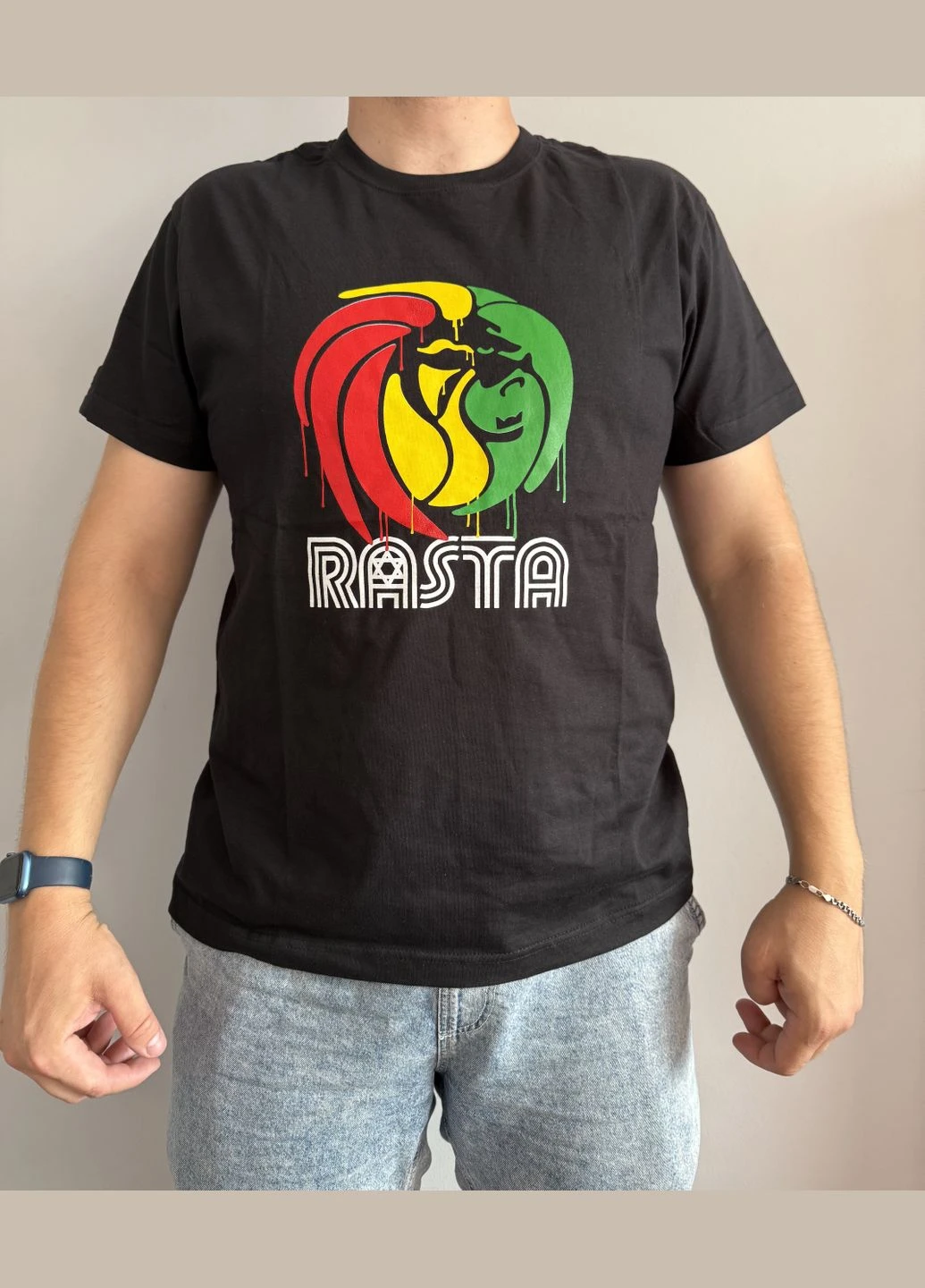 Черная мужская футболка "rasta", черная с ярким принтом с коротким рукавом Mister Bang