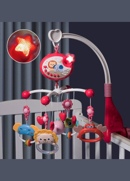 Музыкальный проектор мобиль-ночник 698-84-85 карусель с подвесными элементами Розовая с пультом Kimi (327217308)