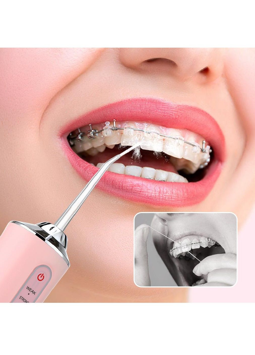 Іригатор з індикатором заряду для видалення зубного нальоту бактерій в порожнині рота 230 мл 1400mAh (480045-Prob) Рожевий Unbranded (328647228)