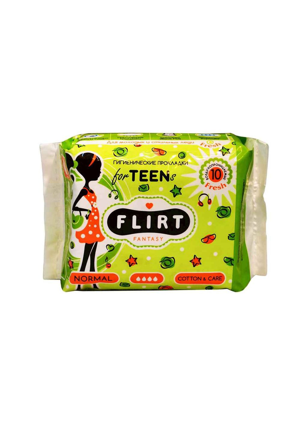 Прокладки гигиенические teen fresh-cotton&care 4 капли 10шт Fantasy Flirt (354340805)
