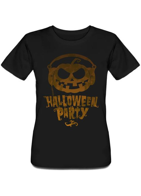 Черная летняя женская футболка halloween party (чёрная) Fat Cat