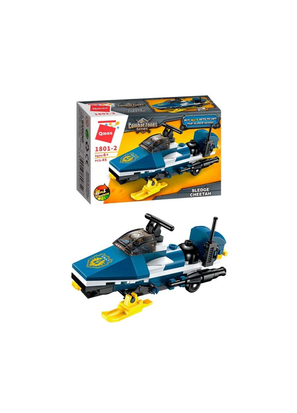 Конструктор 1801-1-8 поліція, транспорт, 45-49 деталей Снігохід Qman (336334347)