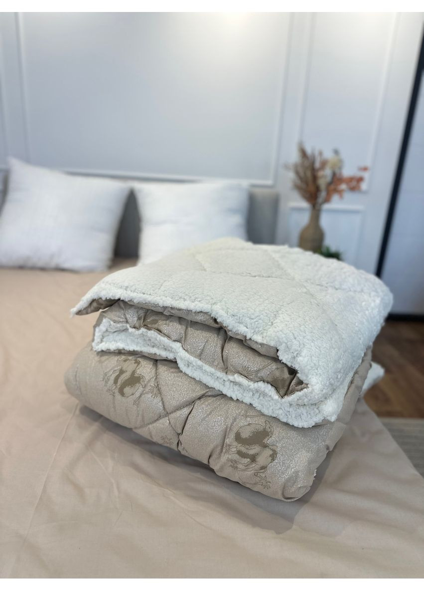 Ковдра полуторна стьобана зимова з верблюжої вовни 21475 150х210 см бежева Leri Max (365680324)