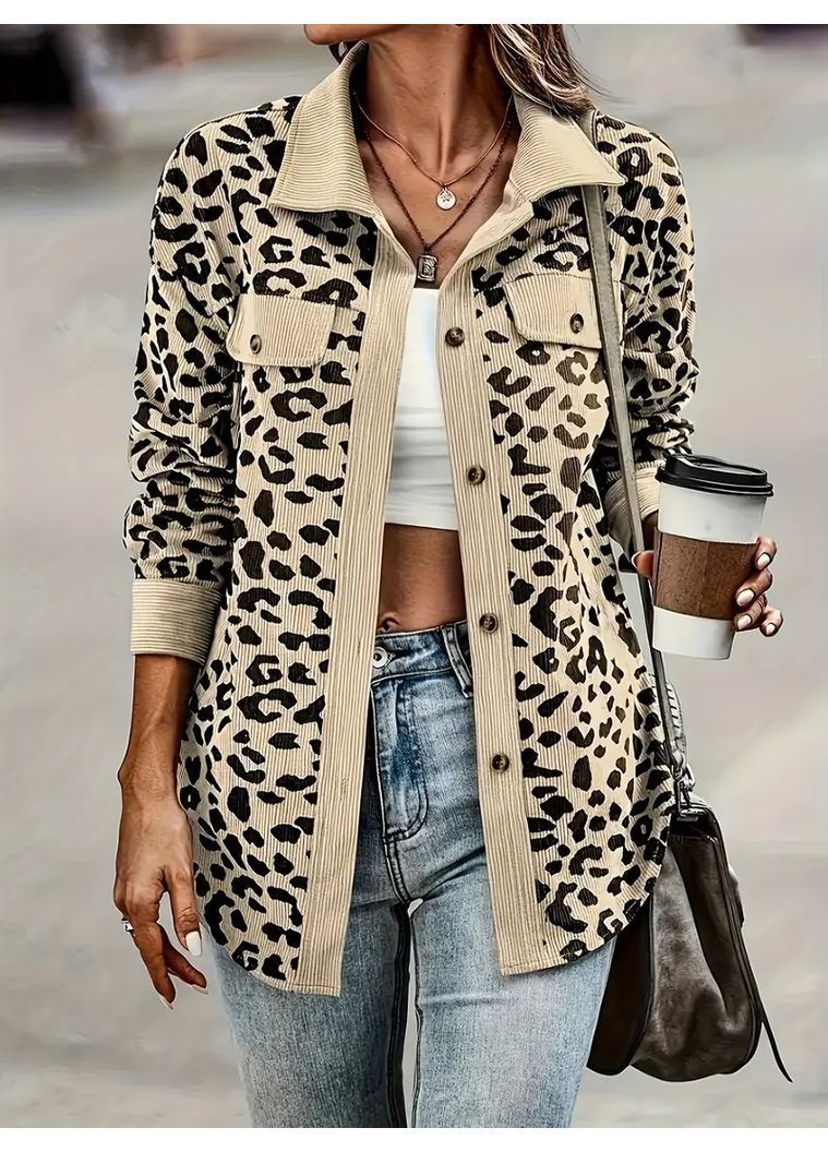 Бежевый женский жакет с леопардовым принтом для женщин No Brand леопардовый - демисезонный