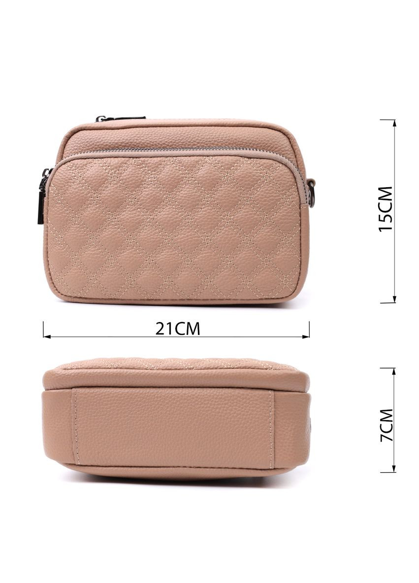 Модна жіноча кроссбоді прошита ромбами на лицьовій стороні з натуральної шкіри бежева 22637 Vintage (329195424)