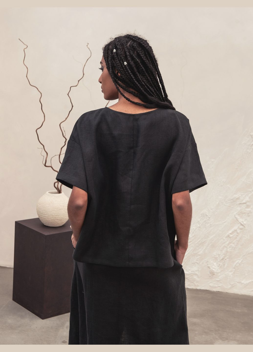 Лляний топ зі складкою та короткими рукавами HankaKohana Marisa (328931143)