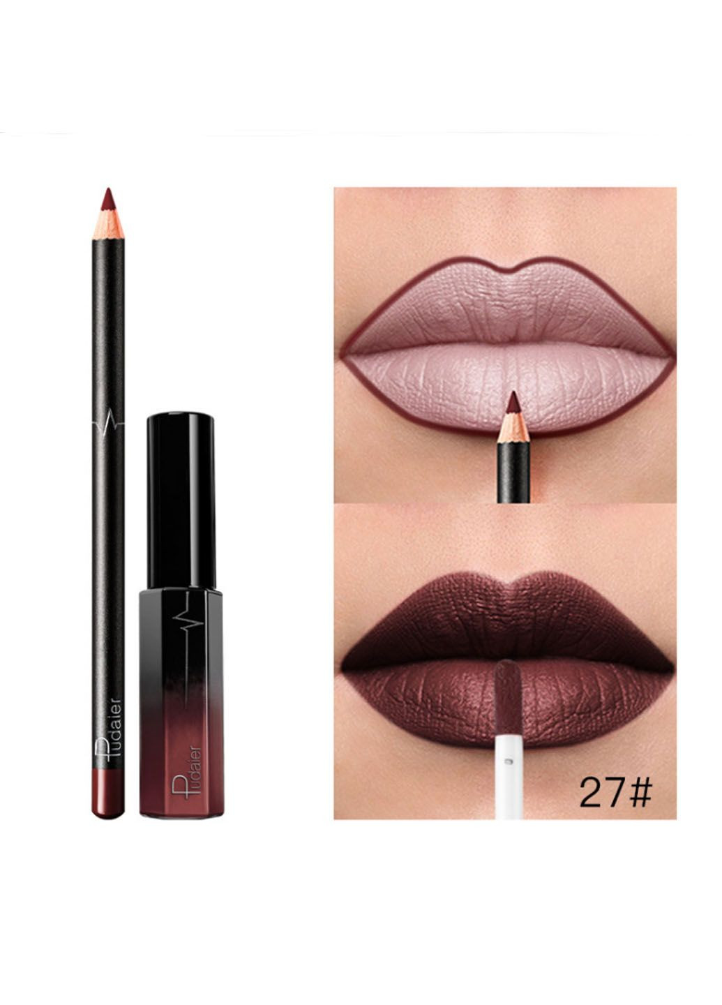 Набір помада рідка матова + олівець тон 27 (3008-27) Pudaier (330133685)