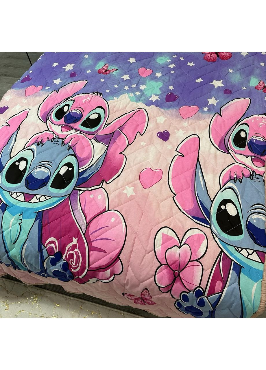 Дитяче покривало-ковдра "Sweet Dreams" (Коттон + Teddy Fur). 150х210 см рожевого кольору з малюнком "Стіч" No Brand (370710011)