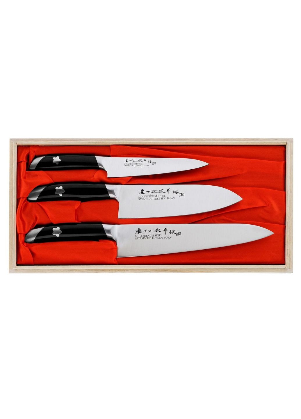 Набір із 3-х кухонних ножів Sakura 13,5 см, 17 см, 21 см Satake чорний,