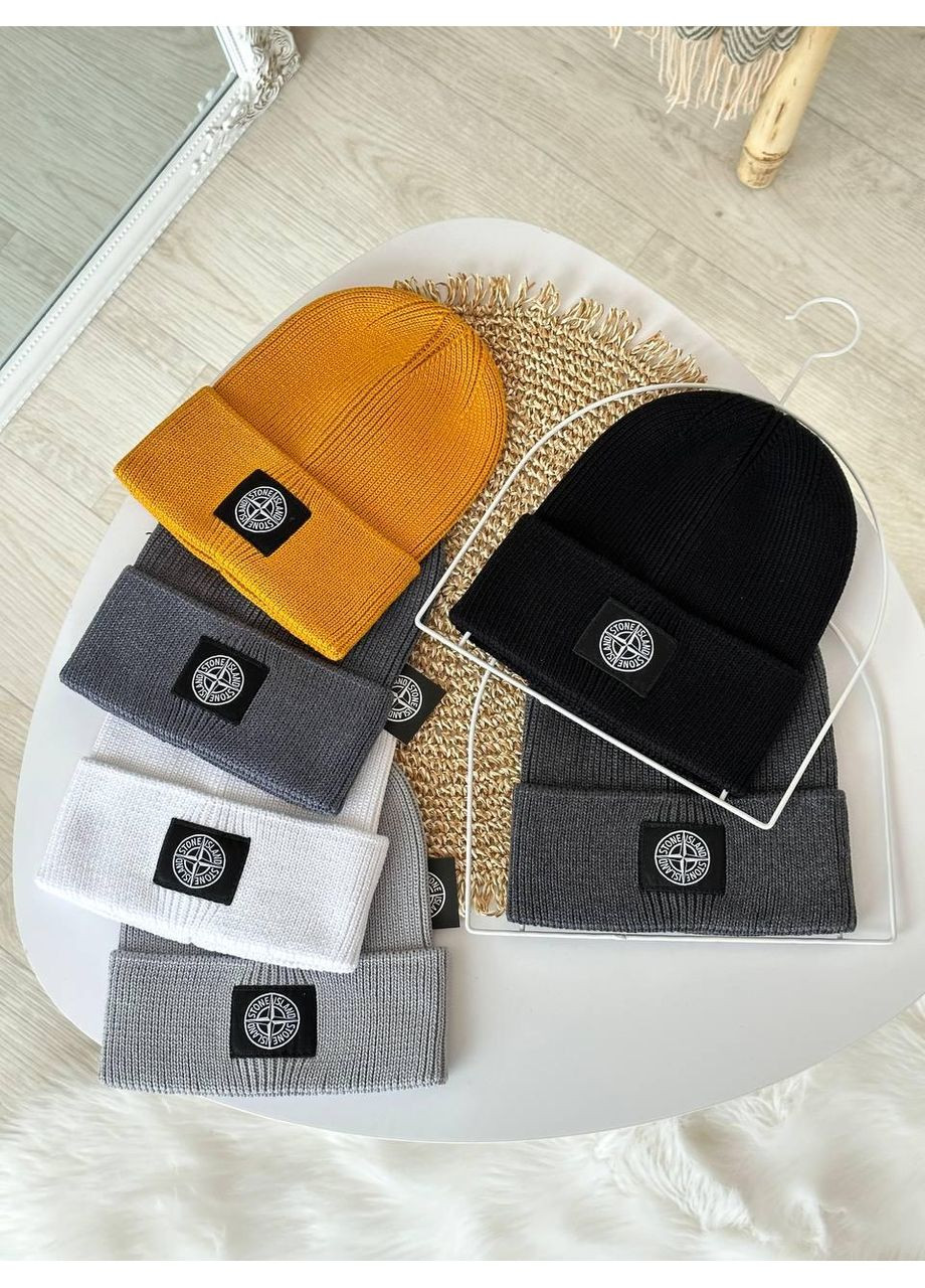 Зимняя женская шапка, теплая шапка Stone Island мужская, стильная шапка Stone Island унисекс No Brand (362917687)