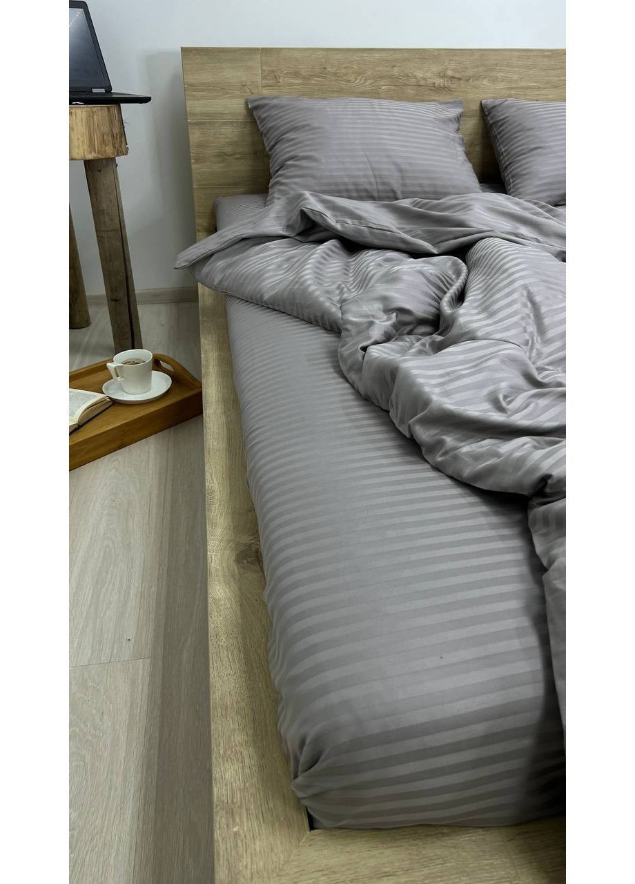 Комплект постельного белья двуспальный No Brand сірий страйп (370864751)