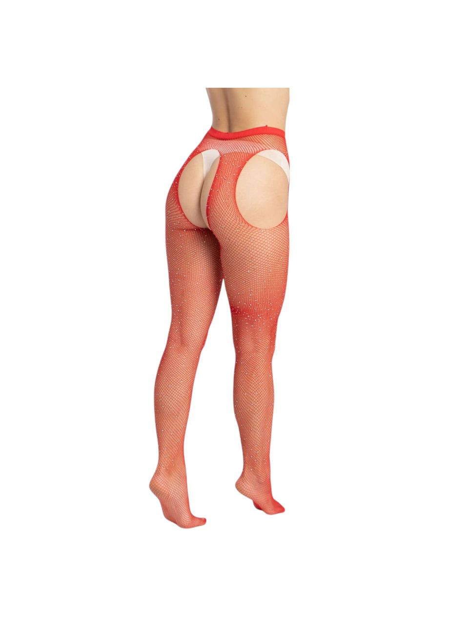 Червоний демісезонний еротичні колготки з відкритими стегнами червоного кольору зі стразами імітація панчіх з поясом one size No Brand