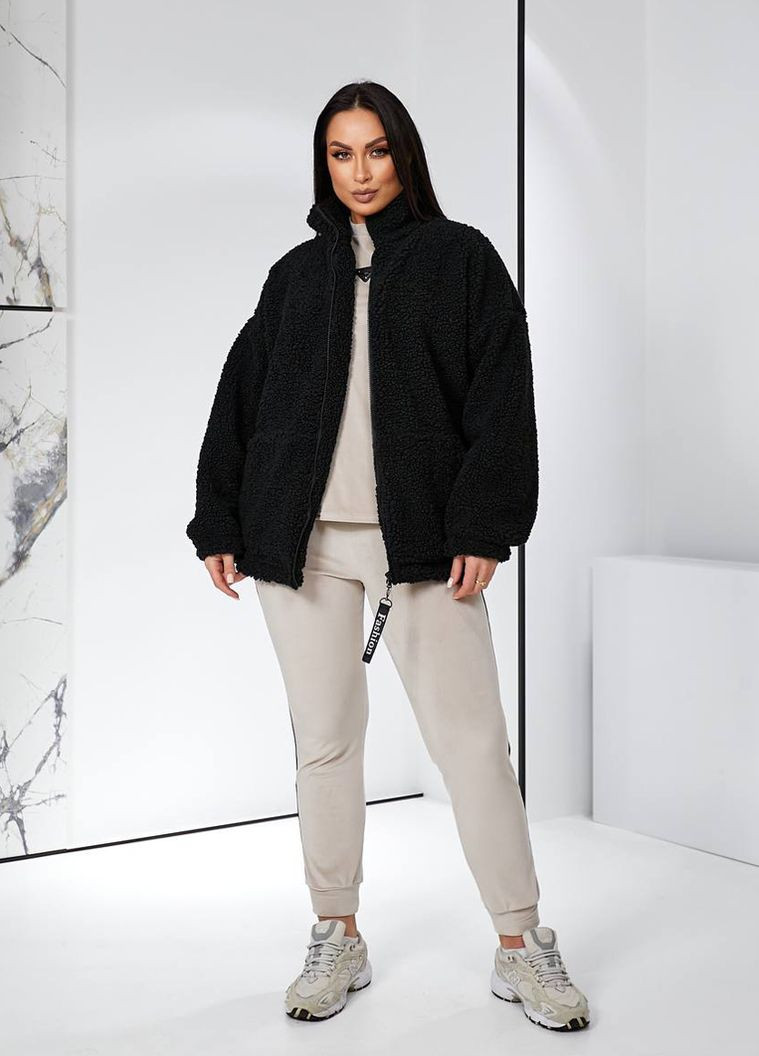 Черная демисезонная женская теплая куртка-барашек Modena