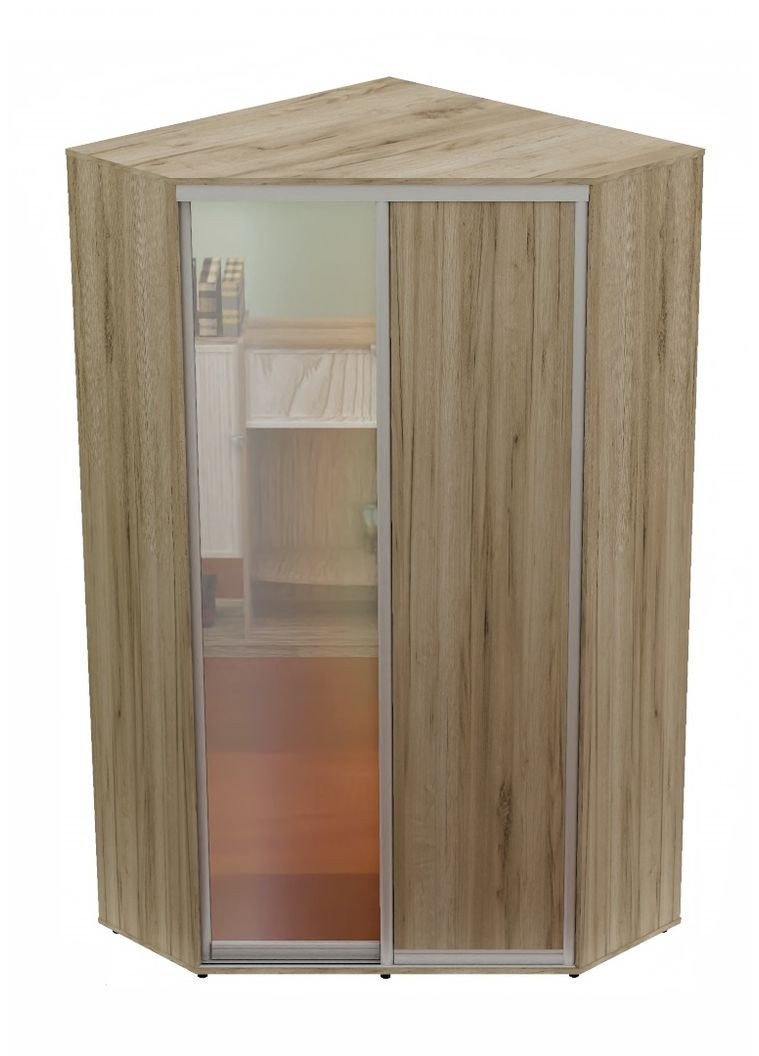 Шафа-купе дводверна кутова 150*150*230 см Дуб крафт сірий ДСП + Дзеркало Кут-5 Алекса (360476857)
