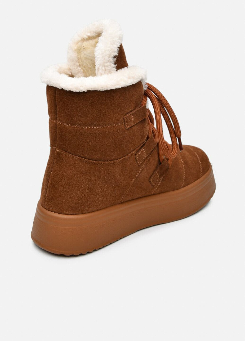 Зимние женские зимние замшевые рыжие ботинки-угги на шнурках с меховой опушкой на высокой подошве (отшив 3 дня) Paradize из натуральной замши