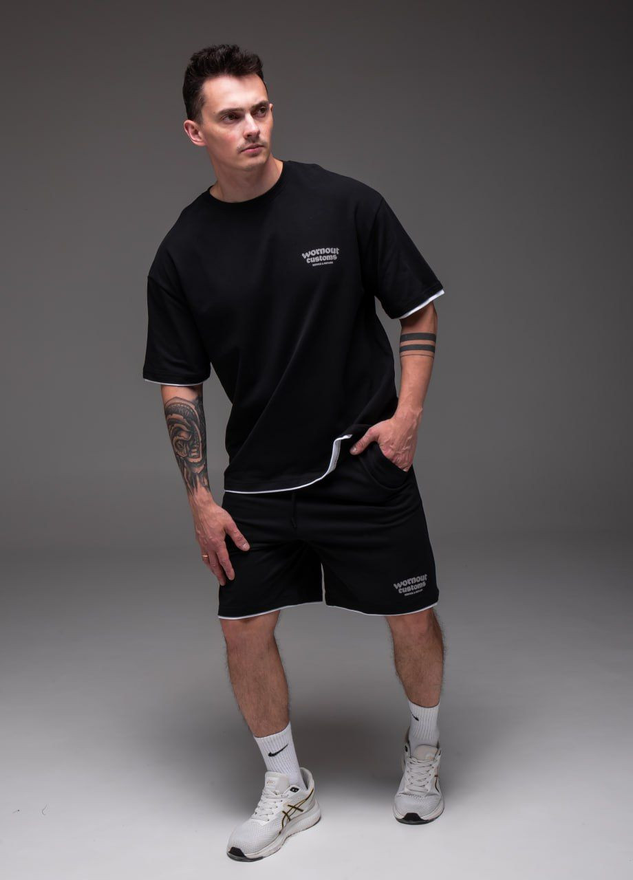Черный костюм vornout customs шорты и футболка хлопок No Brand