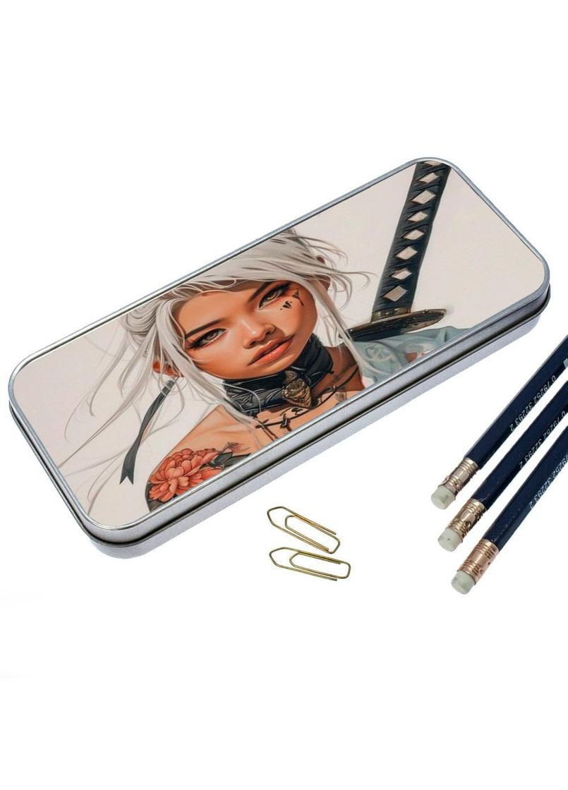 Пенал школьный для мальчика и девочки металлический самурай 7*18 см Silver No Brand (309154197)