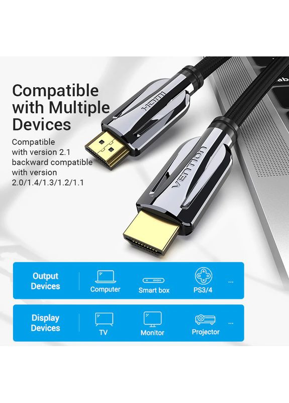 Кабель HDMI-HDMI, 3M,, 8K 60Hz, 4K 120Hz, 2K 144Hz, 1080P 160Hz (AANBF) (AALBI) Vention v2.1 (357472100)