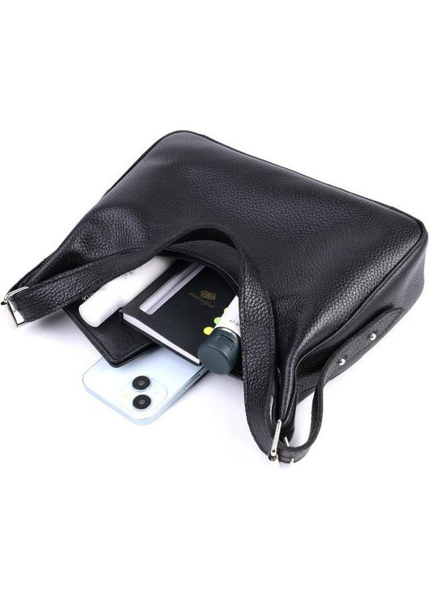 Сумка хобо на плече жіноча з натуральної шкіри середня Чорний 39280 Shvigel (355245097)