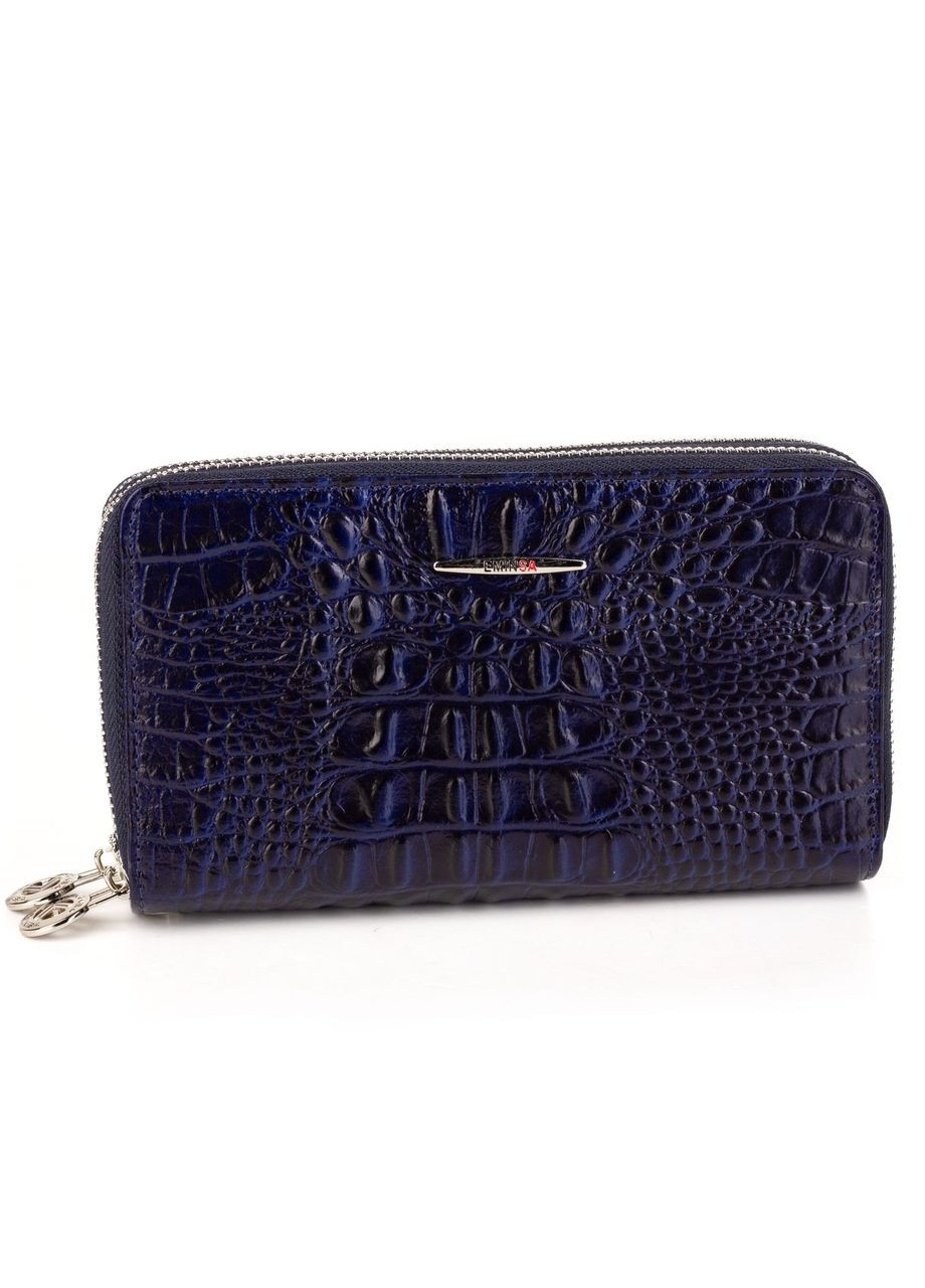 Вместительный женский кожаный кошелек клатч 209515-19 синий на две молнии Eminsa (266266688)