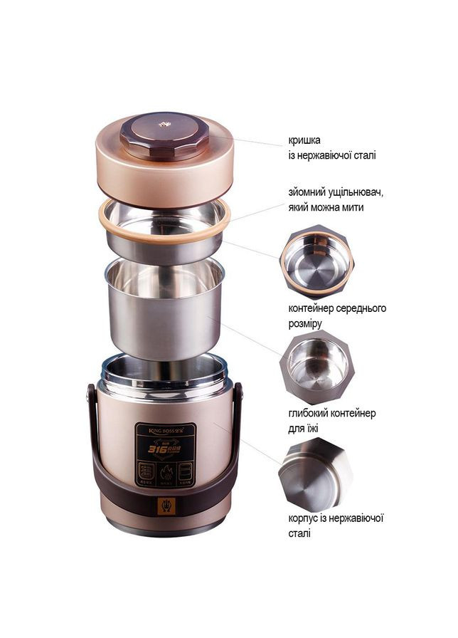Термос для еды King Boss 1,5 л с двумя контейнерами из нержавеющей стали, TS Kitchen (328603428)
