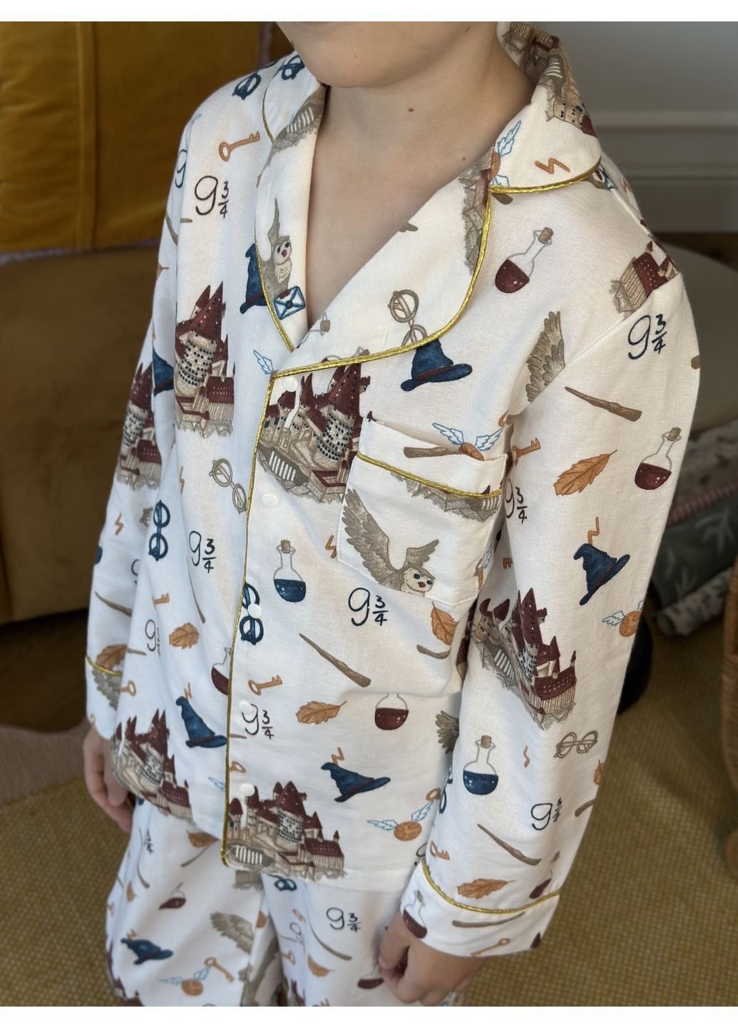 Молочная всесезон детская новогодняя теплая пижама с фланели гарри поттер Sisters Cherries