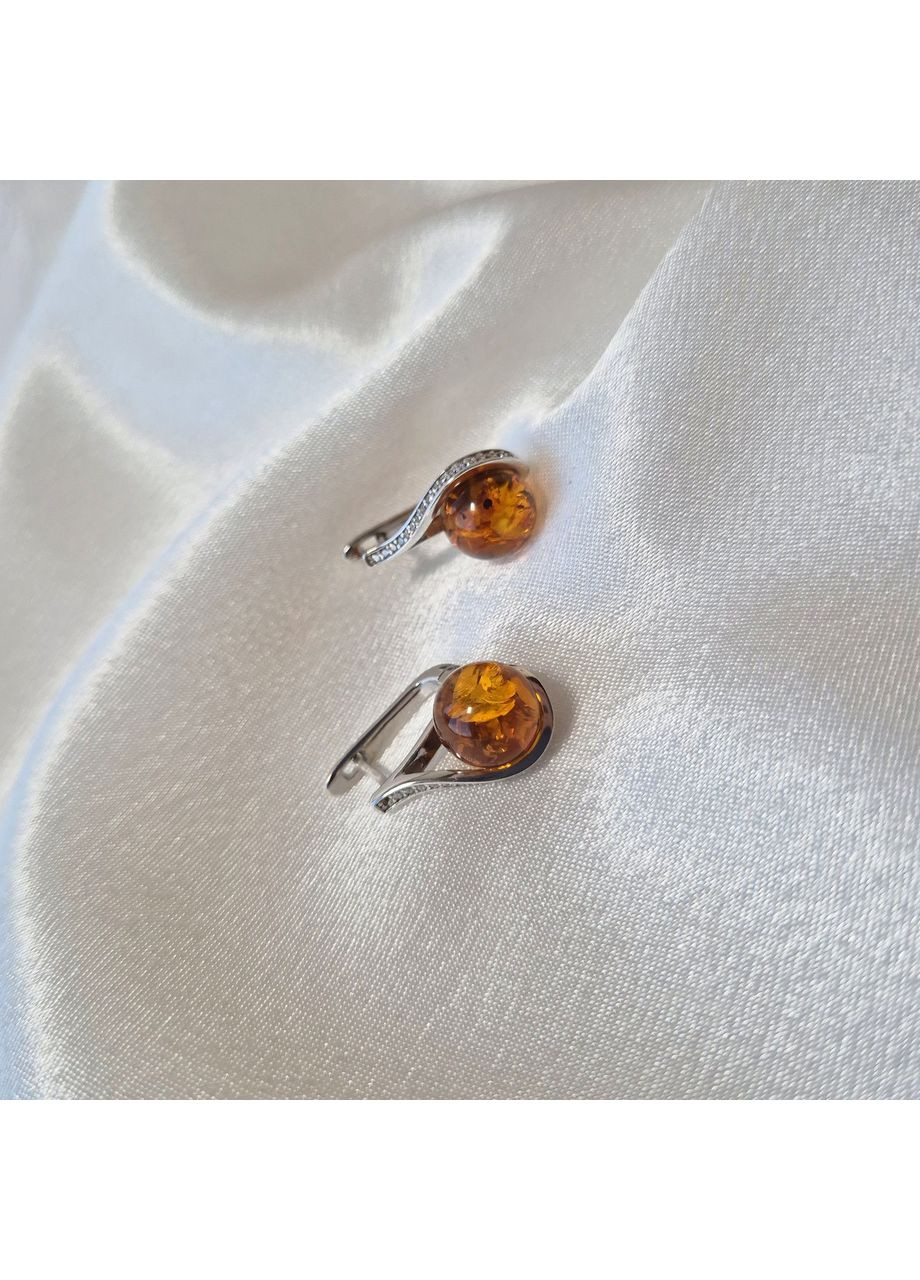 Серебряные серьги Шар с Янтарем серебро 925 пробы Родированное 1076с 4.43г Nobrand (370438659)