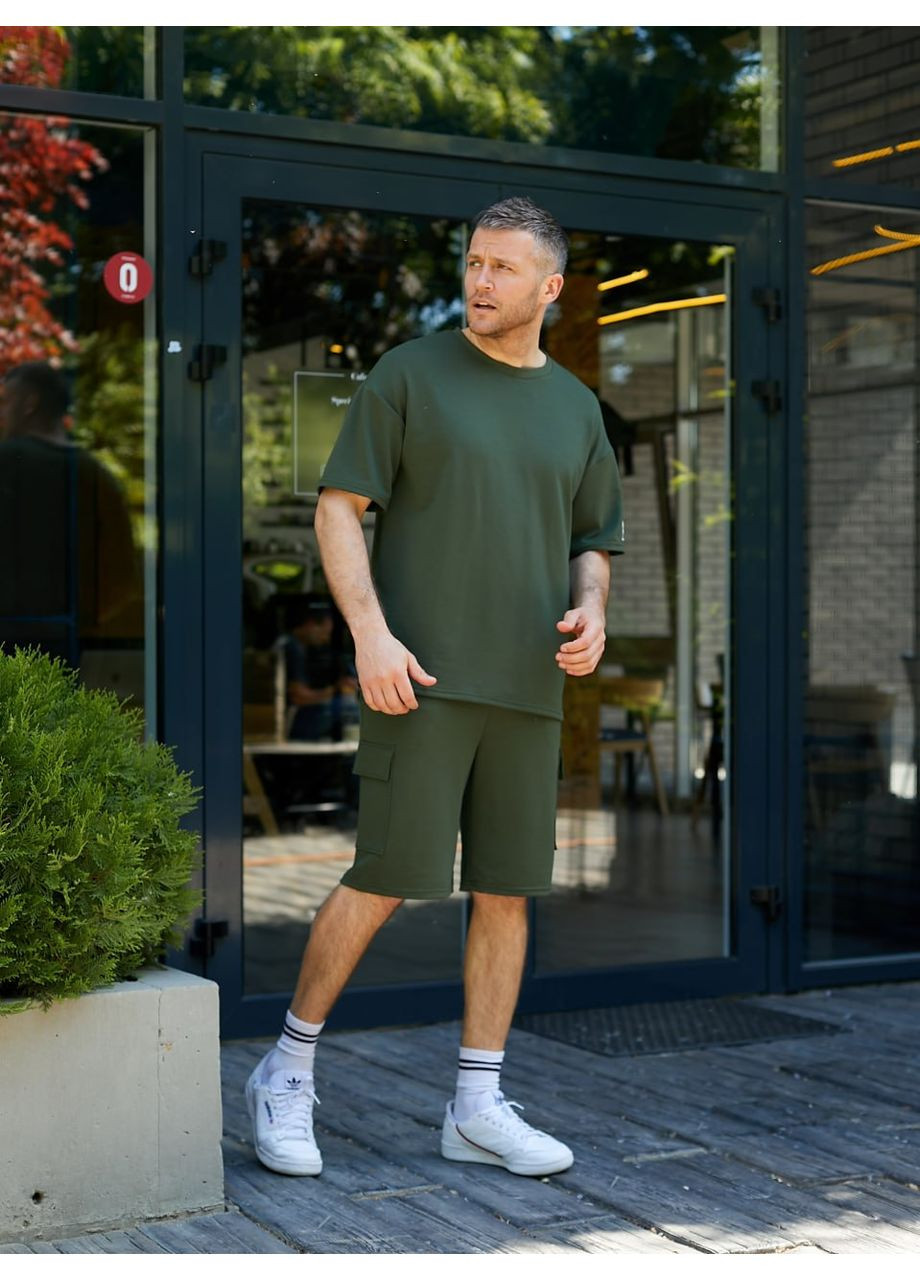 Оливковий (хакі) демісезонний "sportedge" – чоловічий спортивний костюм із двонитки з шортами DK/DL Мода без кордонів