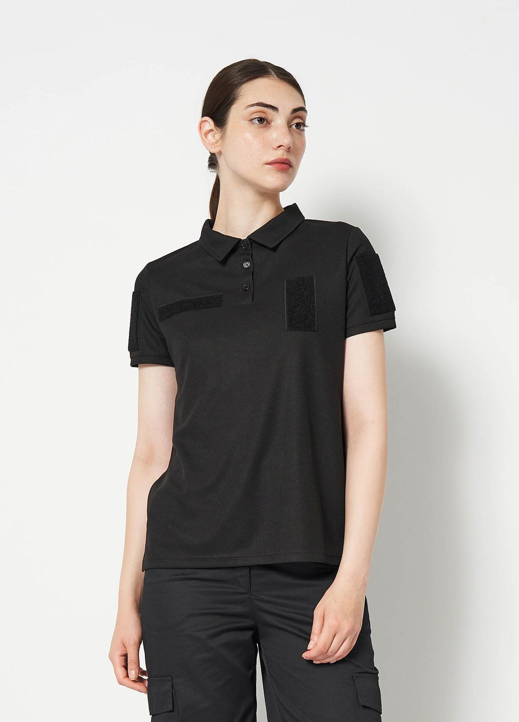 Жіноче тактичне поло CoolPass з липучками під шеврони чорне UKM (361260035)