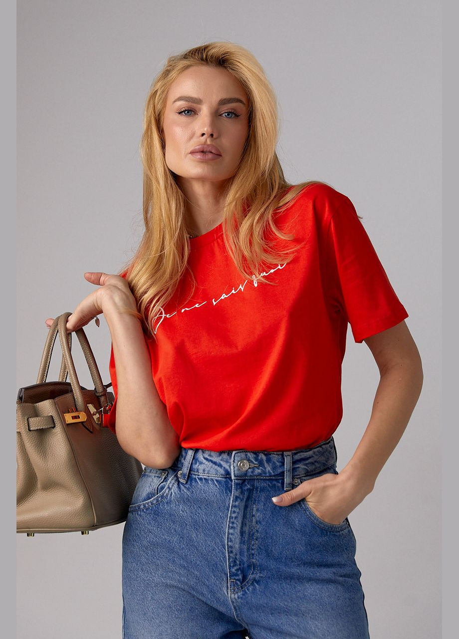 Червона літня трикотажна футболка з рукописним написом Lurex