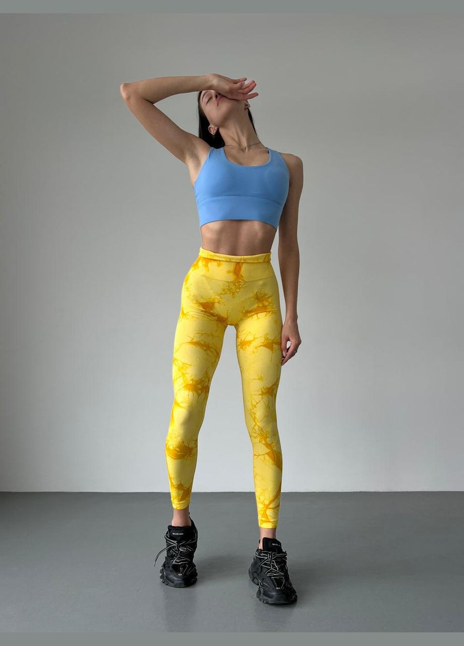 Комбинированные демисезонные леггинсы с мраморным принтом, желтого цвета, размер m Trends