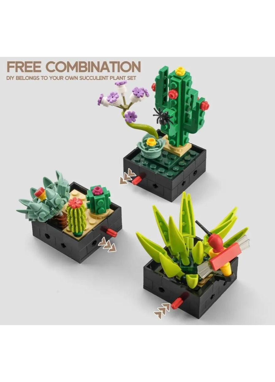 Конструктор Суккуленты и Кактусы 590 деталей, 3D для детей и взрослых, декоративный набор для дома No Brand (364191301)
