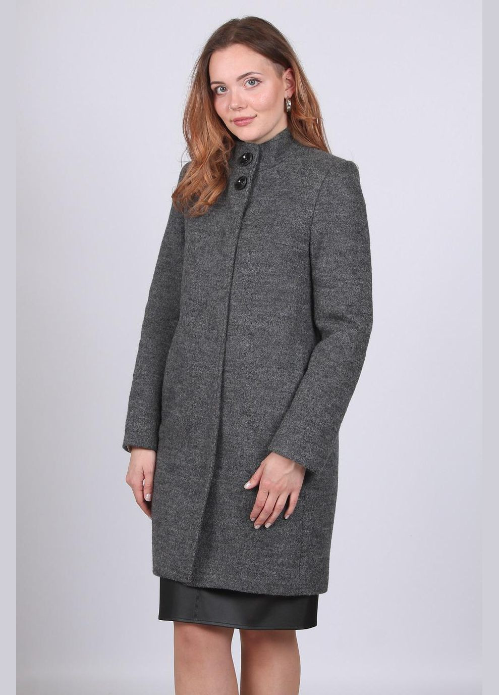 Світло-сіре Пальто теплое женское 420 шерсть темно-серое Актуаль