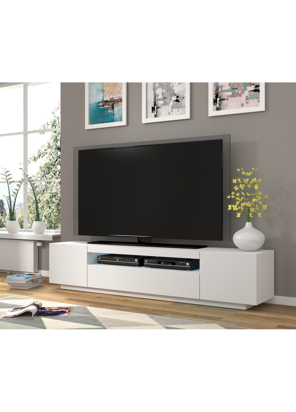 Тумба под телевизор в гостиную Aura 200 белая с подсветкой Bim Furniture (291124651)